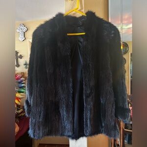 Black Ribbed Look Style Mink Fur Jacket
